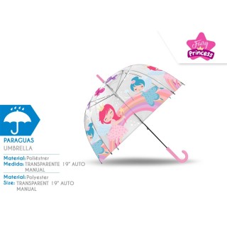 Vaikiškas lietsargis Princess Fairy permatomas 45 cm